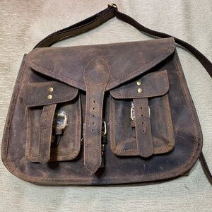 Leather hand made Rugged saddle style bag crossbody New